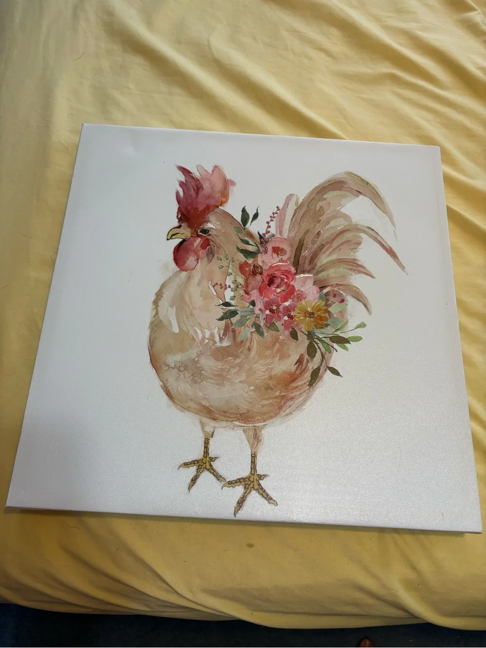 Floral Rooster Wall Art Canvas - Pink & Tan